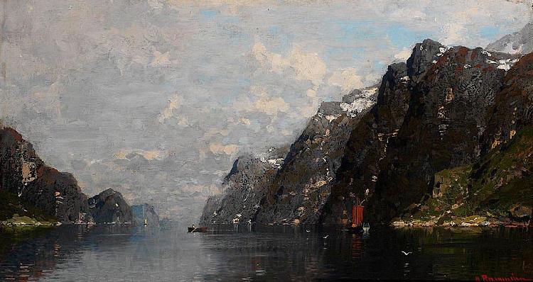 Georg Anton Rasmussen Norsk fjordlandskap Norge oil painting art